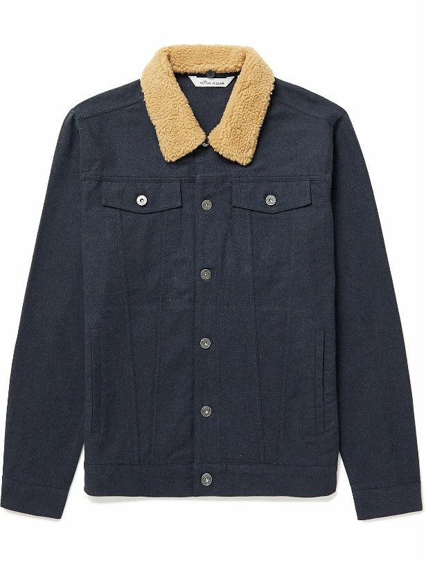 Photo: Peter Millar - Faux Shearling-Trimmed Stretch-Cotton Flannel Trucker Jacket - Blue