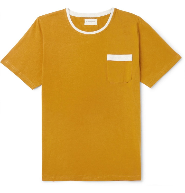 Photo: Oliver Spencer - Envelope Contrast-Tipped Cotton-Jersey T-Shirt - Yellow
