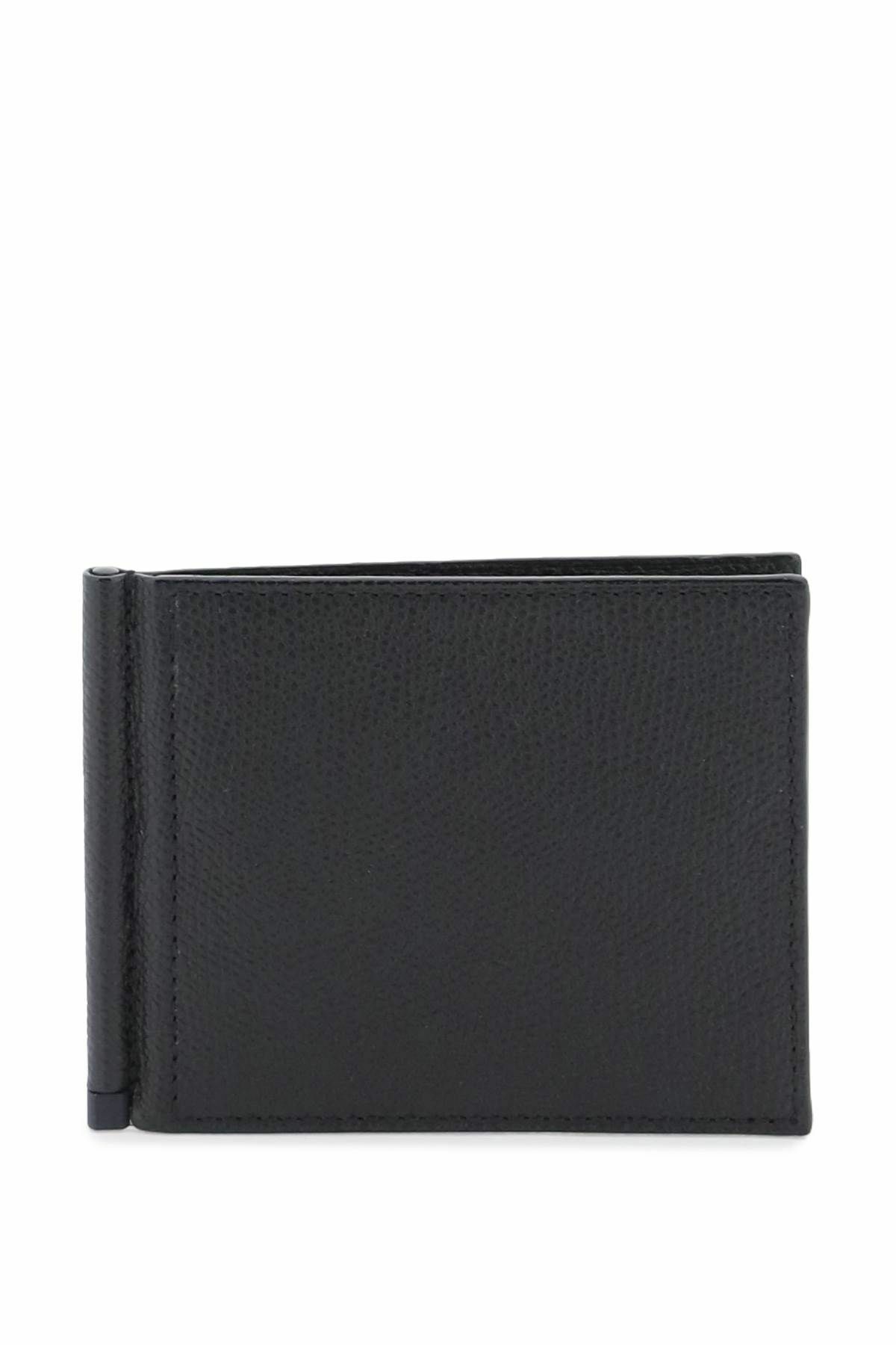 VALEXTRA leather bifold money clip wallet Black