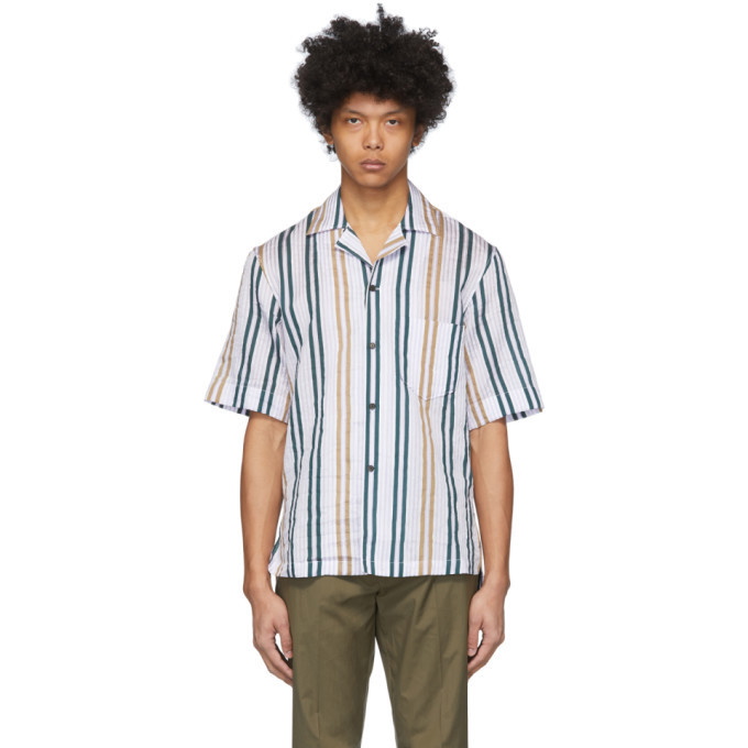 Photo: Acne Studios White and Yellow Striped Short Sleeve Shirt