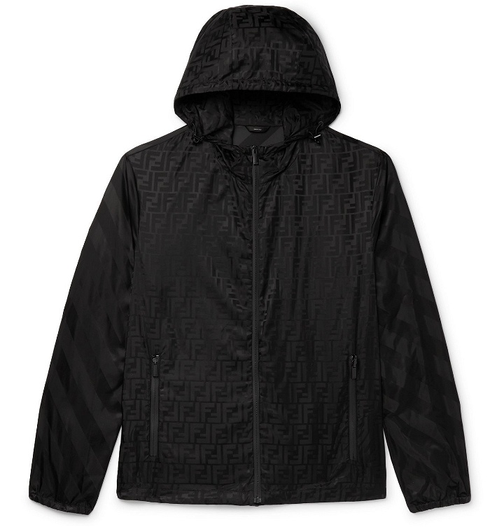 Photo: Fendi - Packable Logo-Print Shell Zip-Up Hooded Jacket - Black