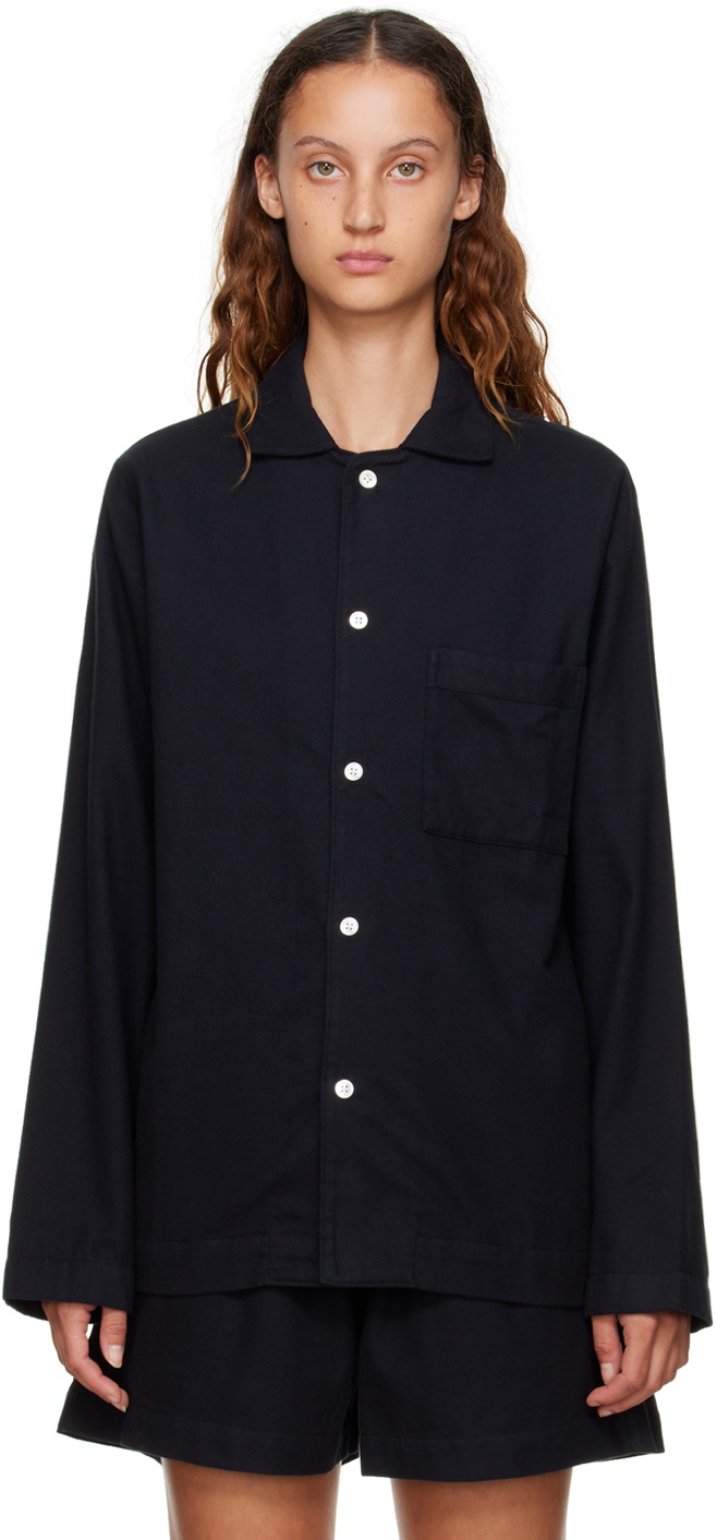 black silky classic pyjama shirt button front ... /xl