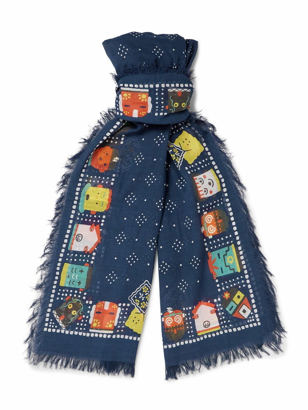 Photo: KAPITAL - Frayed Printed Cotton-Blend Gauze Scarf