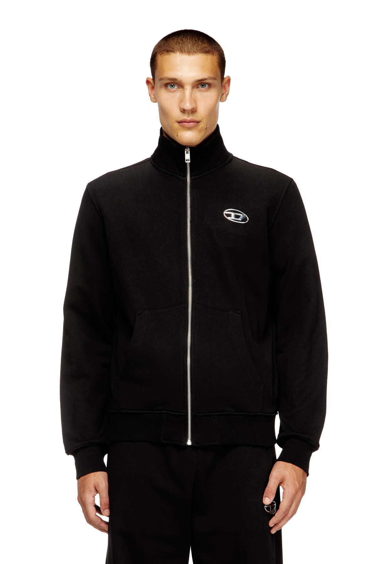 Diesel Zip-up sweatshirt with metallic logo - Sweaters Mens in Black