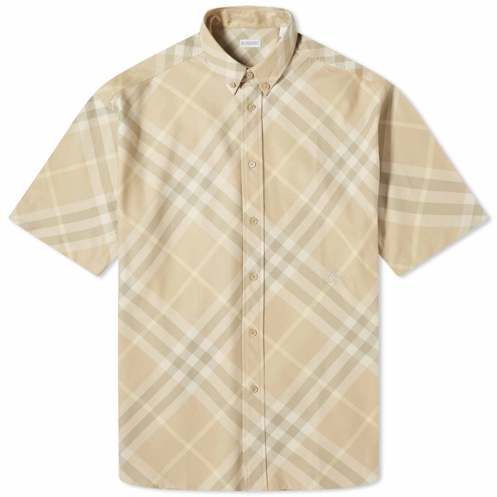Photo: Burberry Men's EKD Logo Short Sleeve Check Shirt in Flax Check
