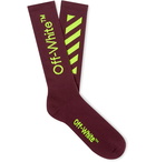 Off-White - Logo-Intarsia Ribbed Cotton-Blend Socks - Burgundy