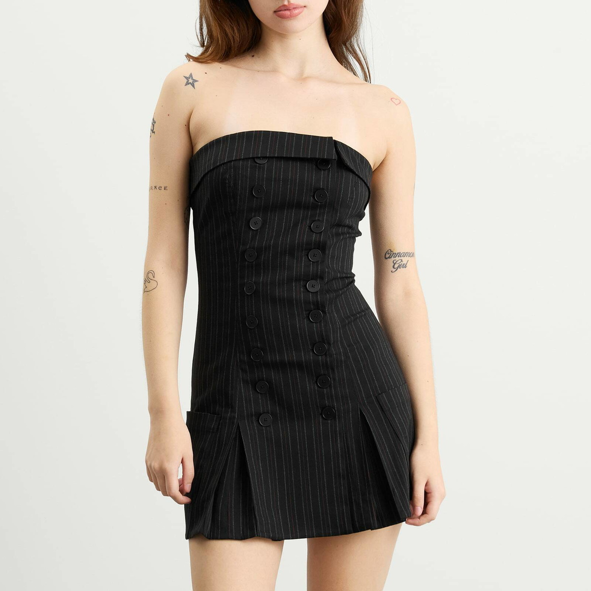 Peachy Den Women's Bardot Tailored Dress in Heavy Lead