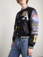 AMIRI - Appliquéd Embroidered Leather and Wool-Blend Varsity Jacket - Black