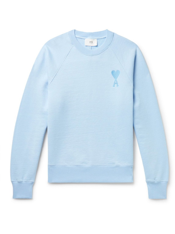 Photo: AMI PARIS - Logo-Appliquéd Cotton-Jersey Sweatshirt - Blue