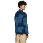 BEAMS PLUS Blue Jacquard Patchwork Cardigan