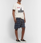 Rhude - Checked Brushed Cotton-Flannel Drawstring Cargo Shorts - Blue