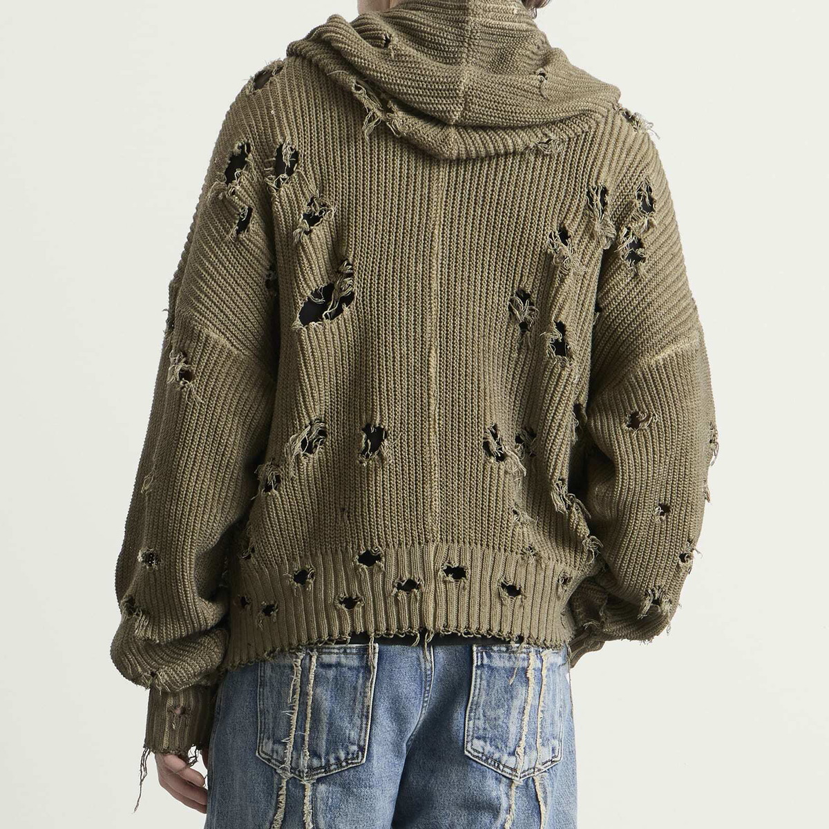 Thug Club Men's Distressed Knitted Hoodie in Beige