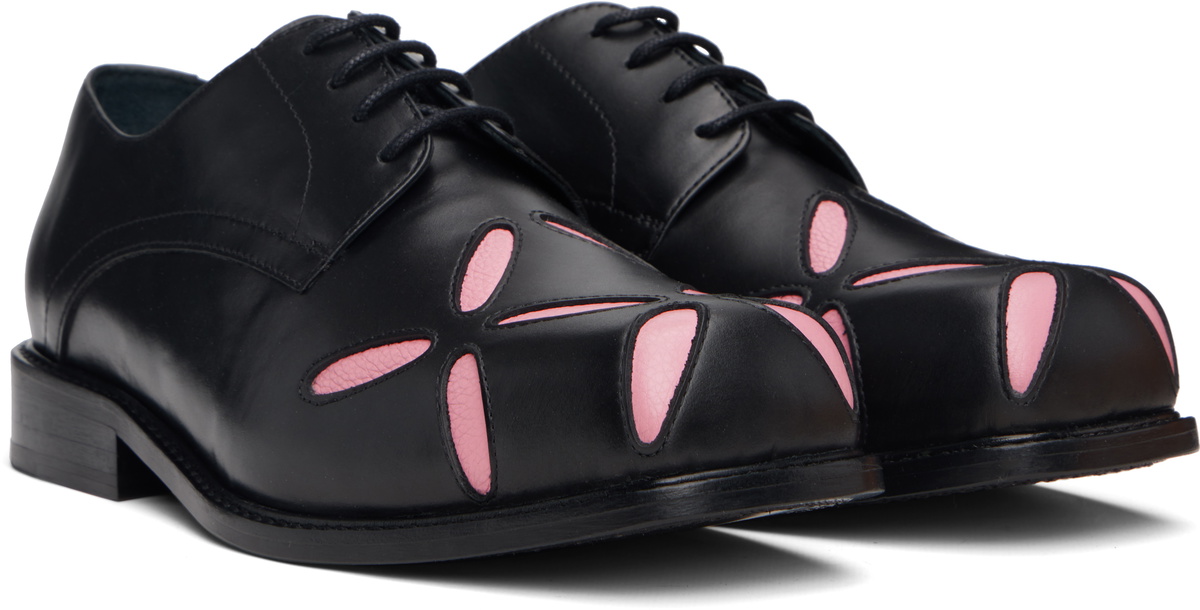 Stefan Cooke SSENSE Exclusive Black & Pink Slashed Square Toe Derbys