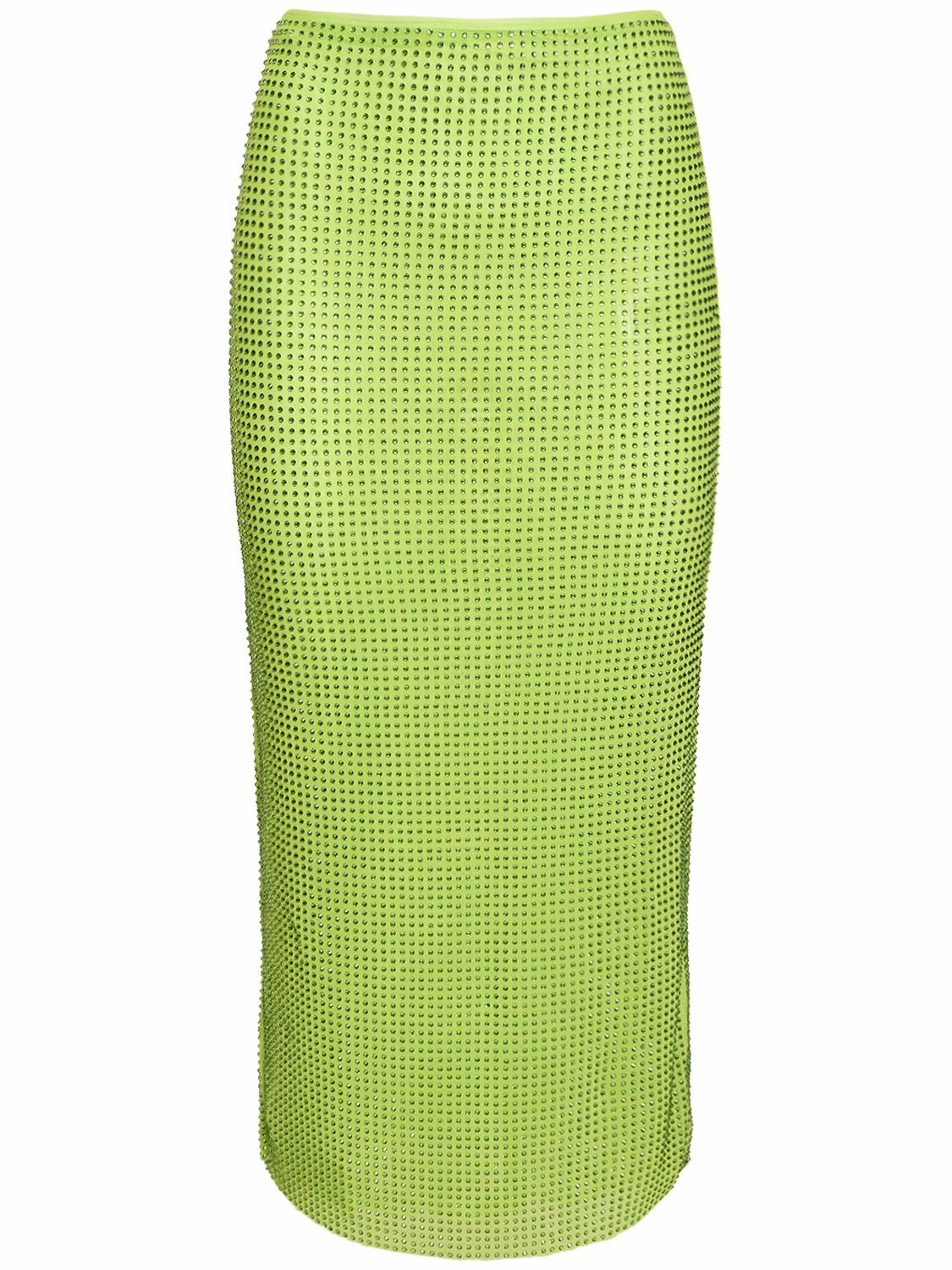 Photo: SELF-PORTRAIT - Green Hotfix Mesh Midi Skirt
