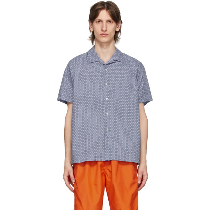 Photo: BEAMS PLUS Blue Open Collar Geometric Print Shirt