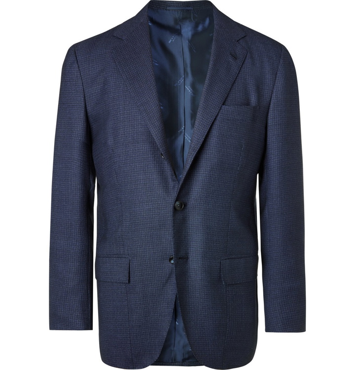 Photo: Kiton - Unstructured Micro-Checked Cashmere and Silk-Blend Suit Jacket - Blue