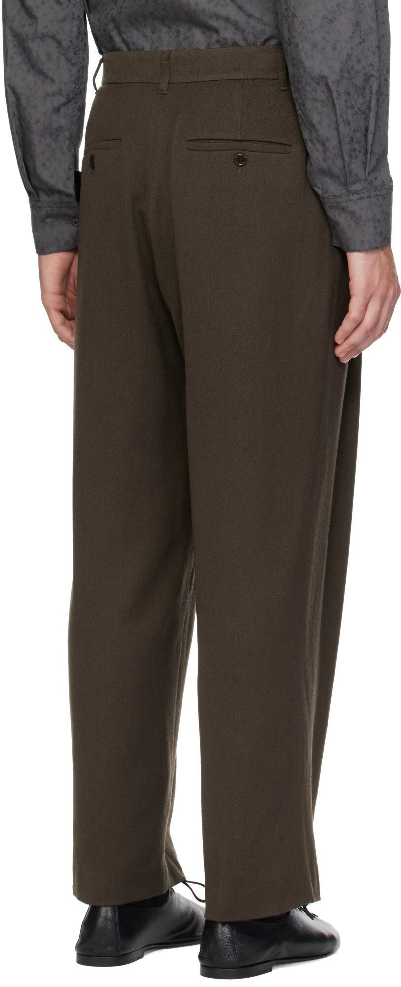 AMOMENTO Brown Tapered Wool Trousers