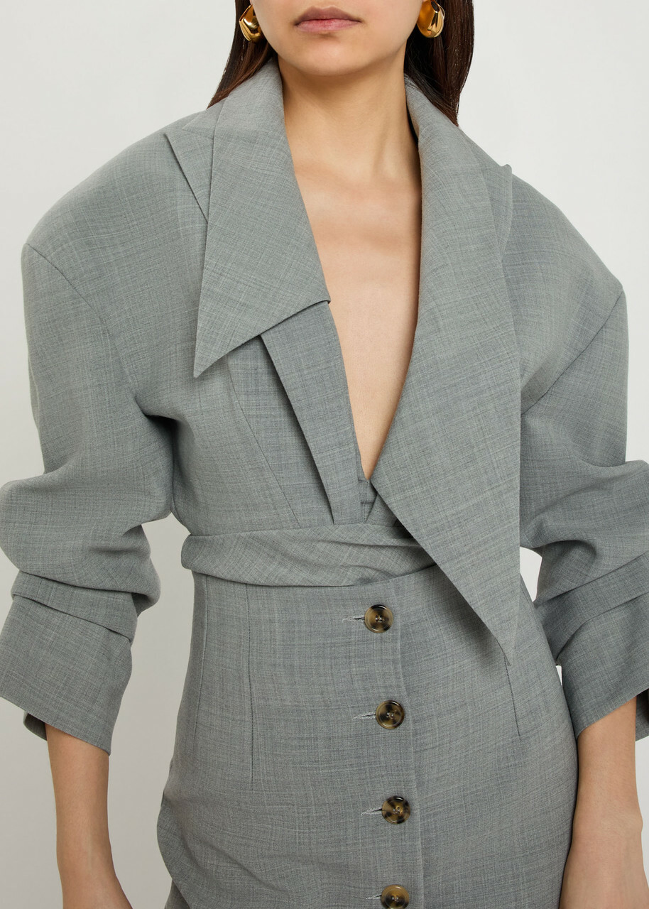 A.W.A.K.E Mode Blazer-effect Woven Bodysuit Grey