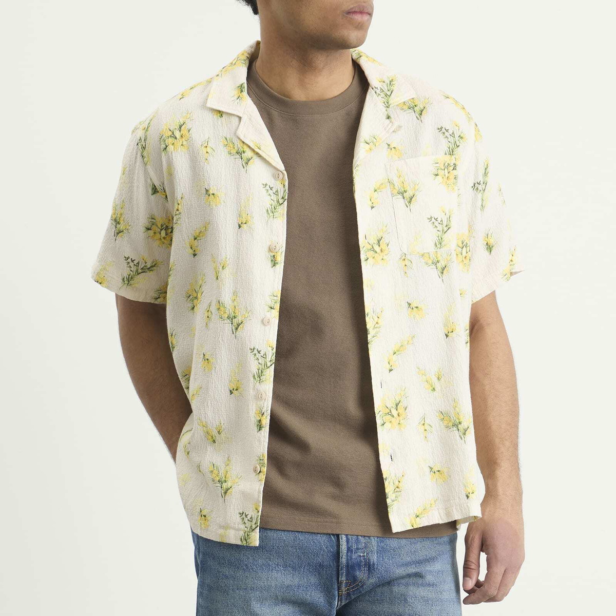 Kestin Men's Gorse Print Crammond Shirt in Ecru