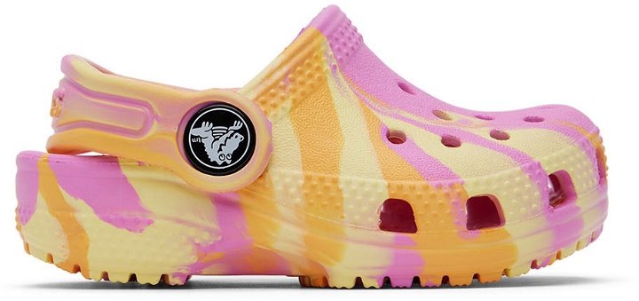 Photo: Crocs Baby Pink & Yellow Classic Marbled Clogs