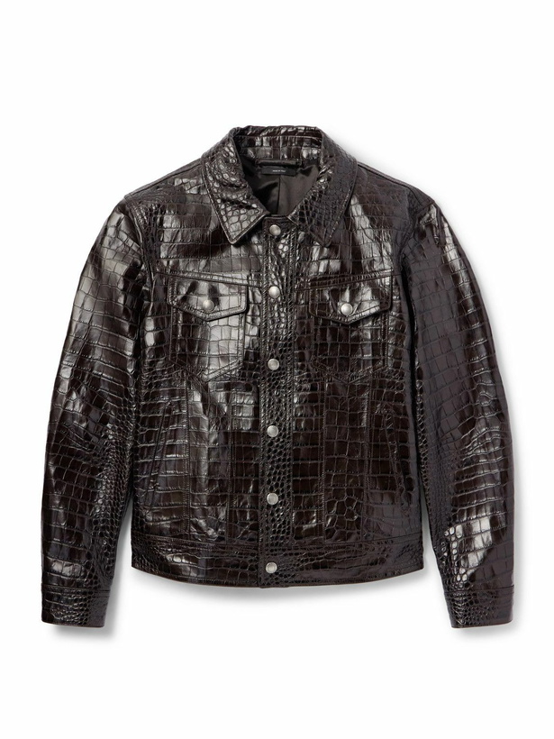 Photo: TOM FORD - Croc-Effect Leather Trucker Jacket - Brown