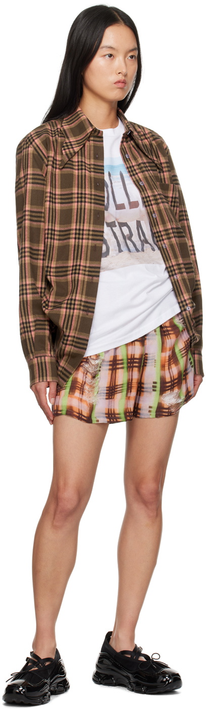 Collina Strada Brown & Pink Plaid Bat Button Up Shirt