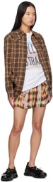 Collina Strada Brown & Pink Plaid Bat Button Up Shirt