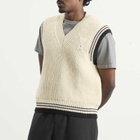 AMI Paris Men's V Neck Sleeveless Sweater in Blanc Creme