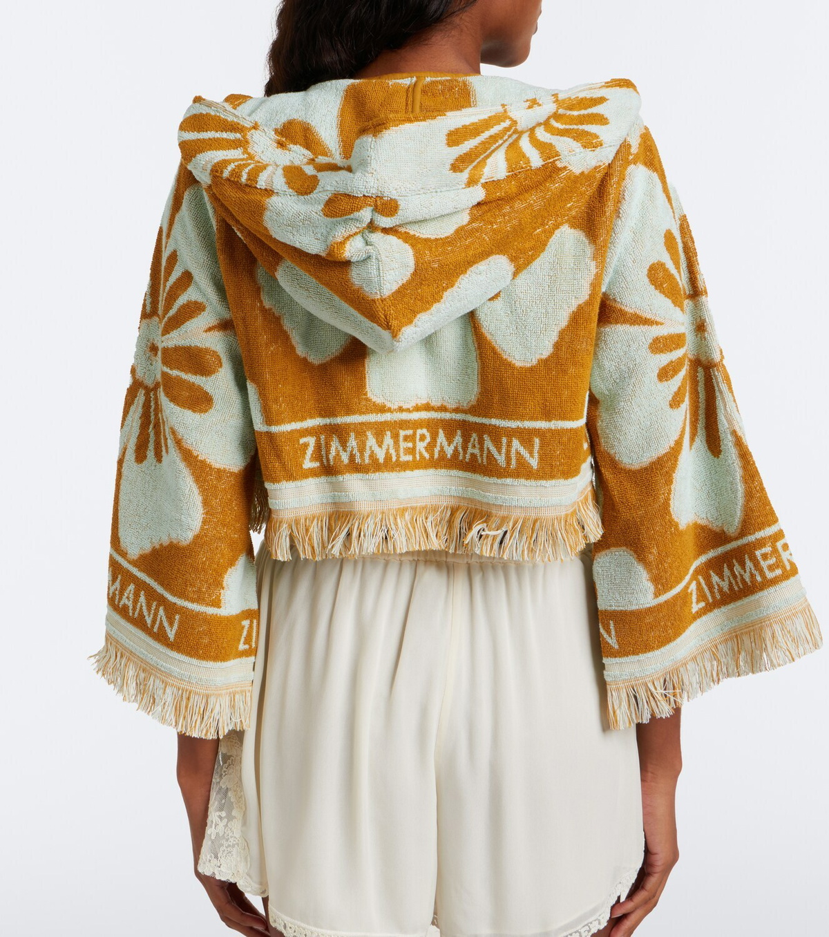 Zimmermann Fairlight floral cropped terry hoodie