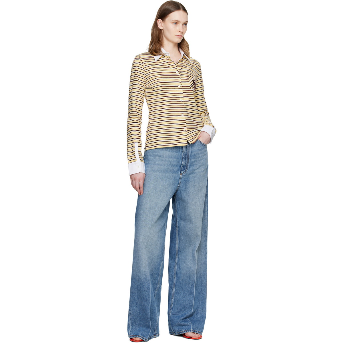 Stella McCartney Blue Faded Wide-Leg High-Rise Jeans