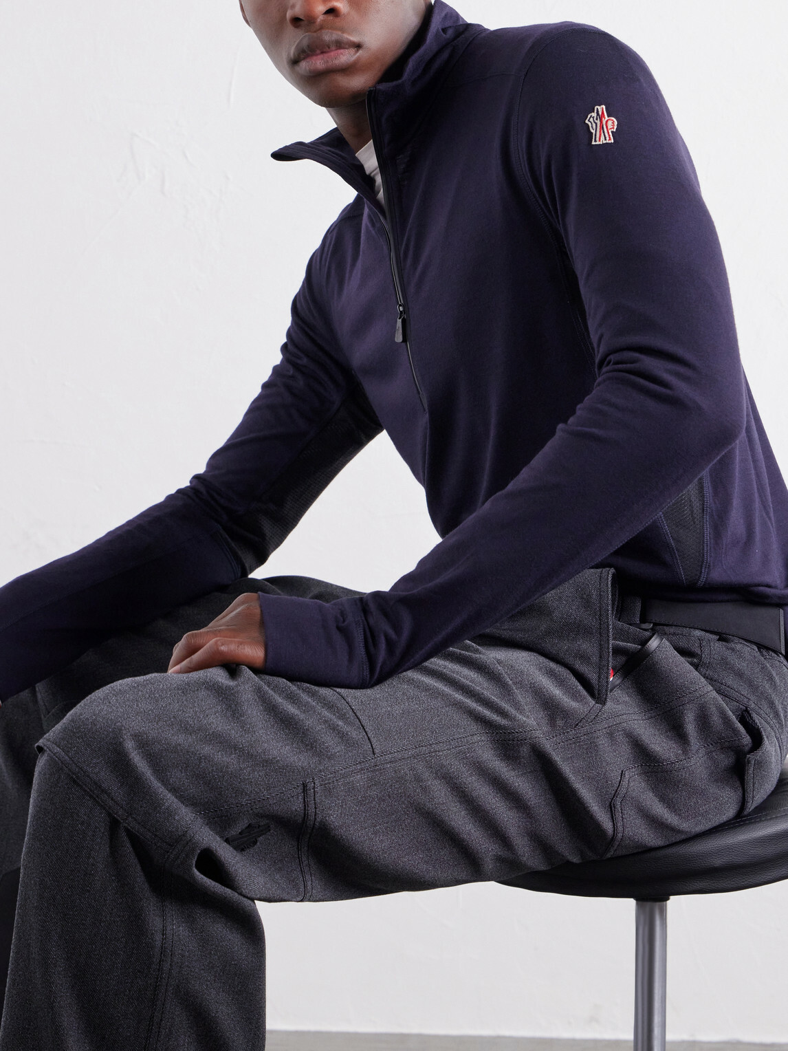 Moncler Grenoble - Wool-Blend Jersey Zip-Up Ski Base Layer - Blue