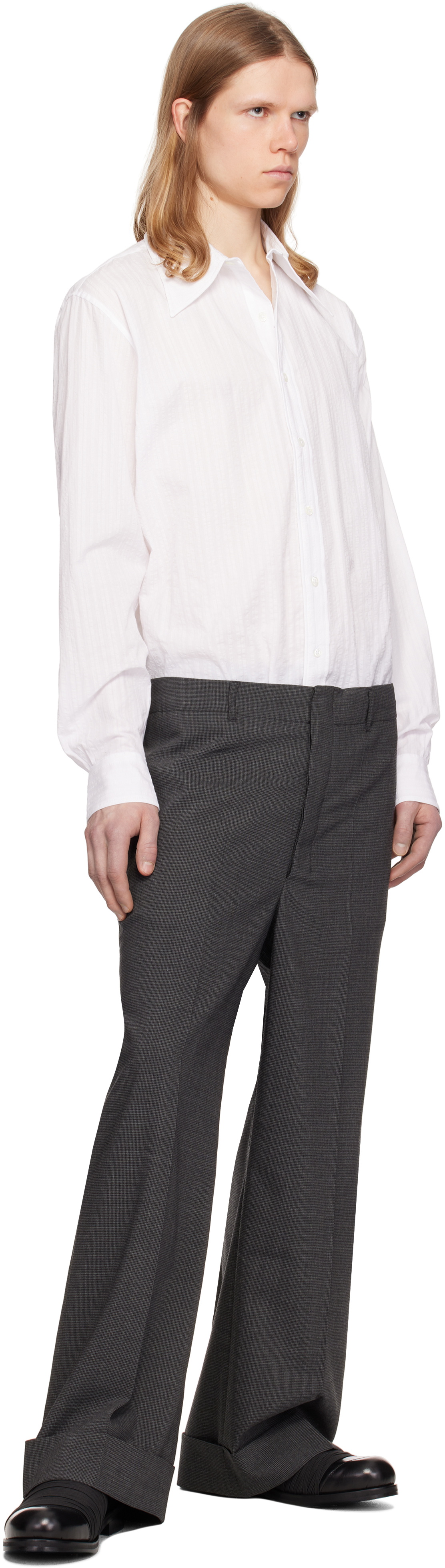 Random Identities Gray Houndstooth Wool Blend Large Suit Trousers