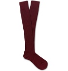 Charvet - Ribbed Cashmere, Wool and Silk-Blend Over-the-Calf Socks - Burgundy