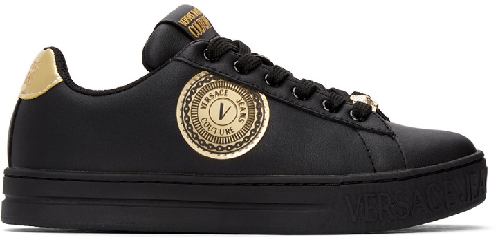 Photo: Versace Jeans Couture Black & Gold 88 V-Emblem Court Sneakers