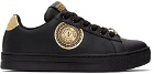 Versace Jeans Couture Black & Gold 88 V-Emblem Court Sneakers