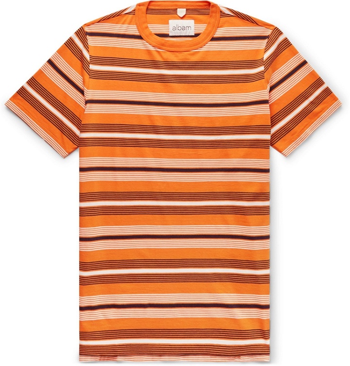 Photo: Albam - Striped Cotton-Jersey T-Shirt - Orange