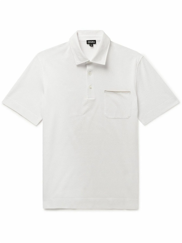 Photo: Zegna - Nubuck-Trimmed Cotton-Piqué Polo Shirt - White