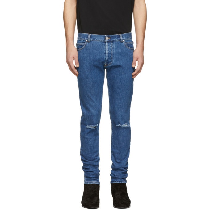 Photo: Balmain Blue Embroidered Slim-Fit Jeans