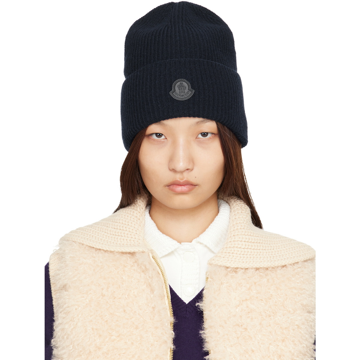 Moncler Navy Wool & Cashmere Blend Beanie