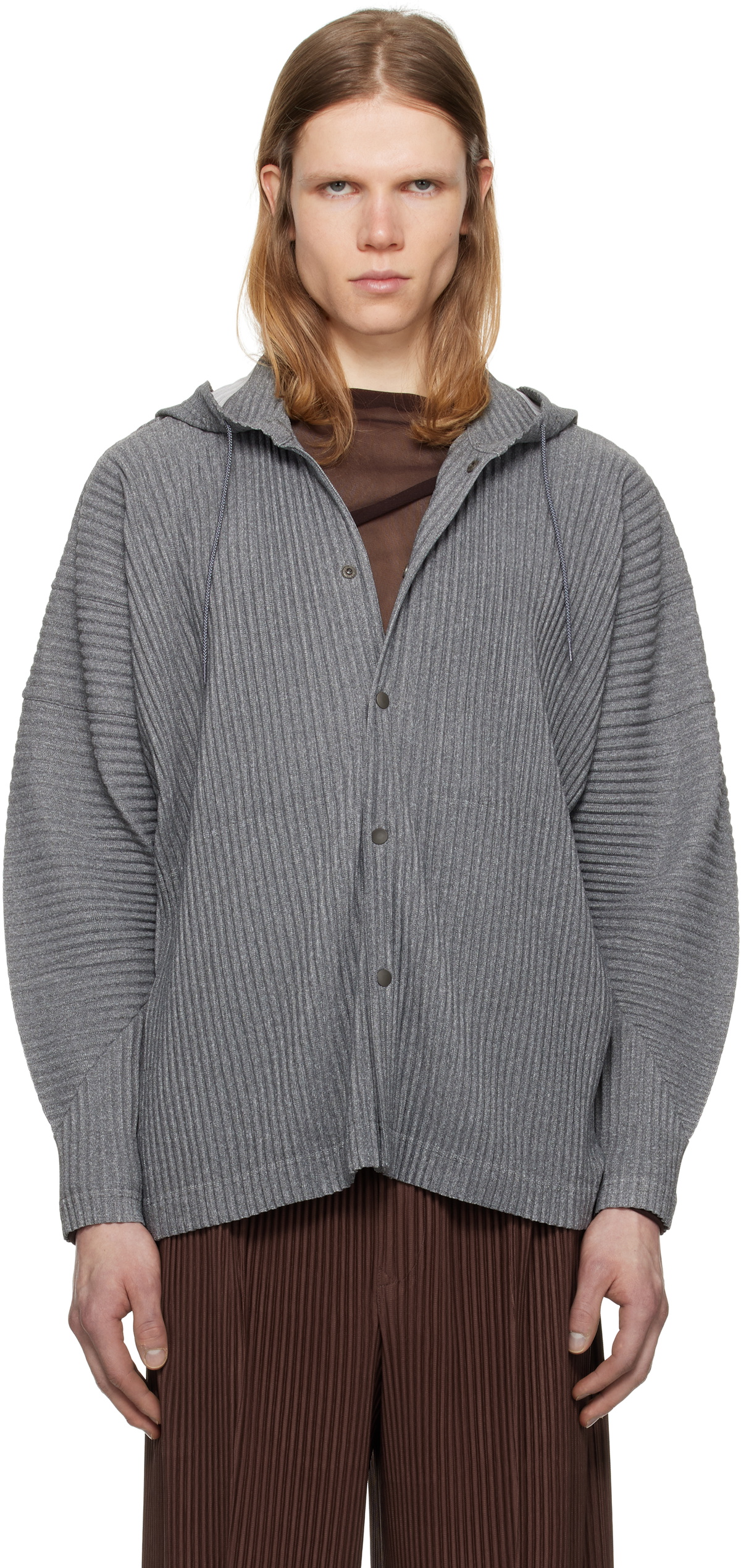 homme plisse HEATHER PLEATS / ボタンフーディ Homme Plissé