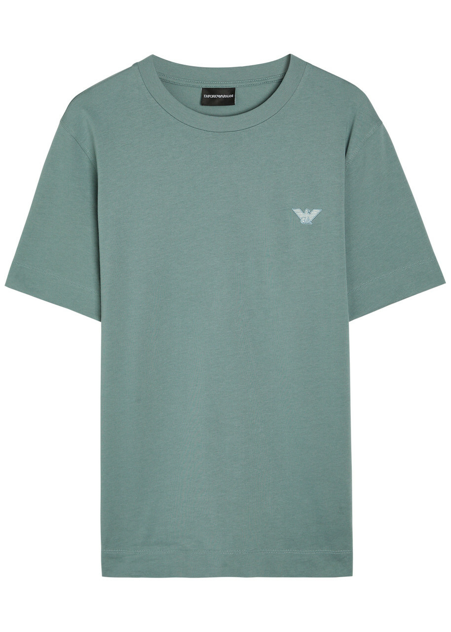 Emporio Armani Logo-embroidered Cotton T-shirt Blue