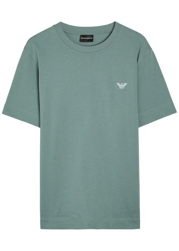 Photo: Emporio Armani Logo-embroidered Cotton T-shirt Blue