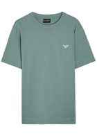 Emporio Armani Logo-embroidered Cotton T-shirt Blue