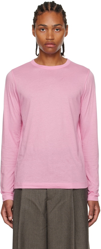 Photo: Dries Van Noten Pink Crewneck Long Sleeve T-Shirt