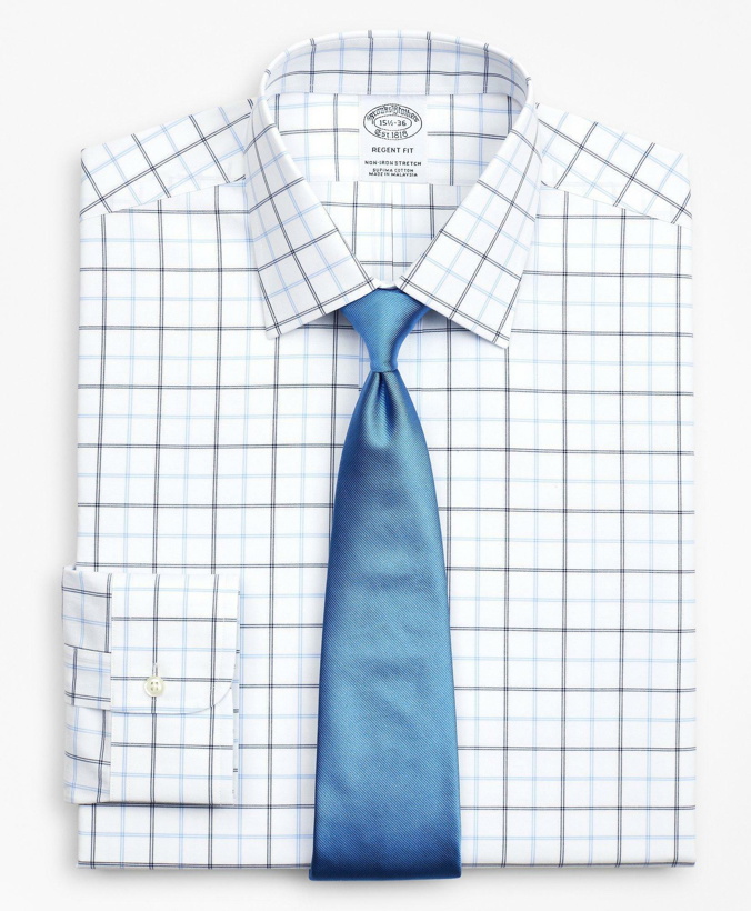 Photo: Brooks Brothers Men's Stretch Regent Regular-Fit Dress Shirt, Non-Iron Poplin Ainsley Collar Double-Grid Check | Blue