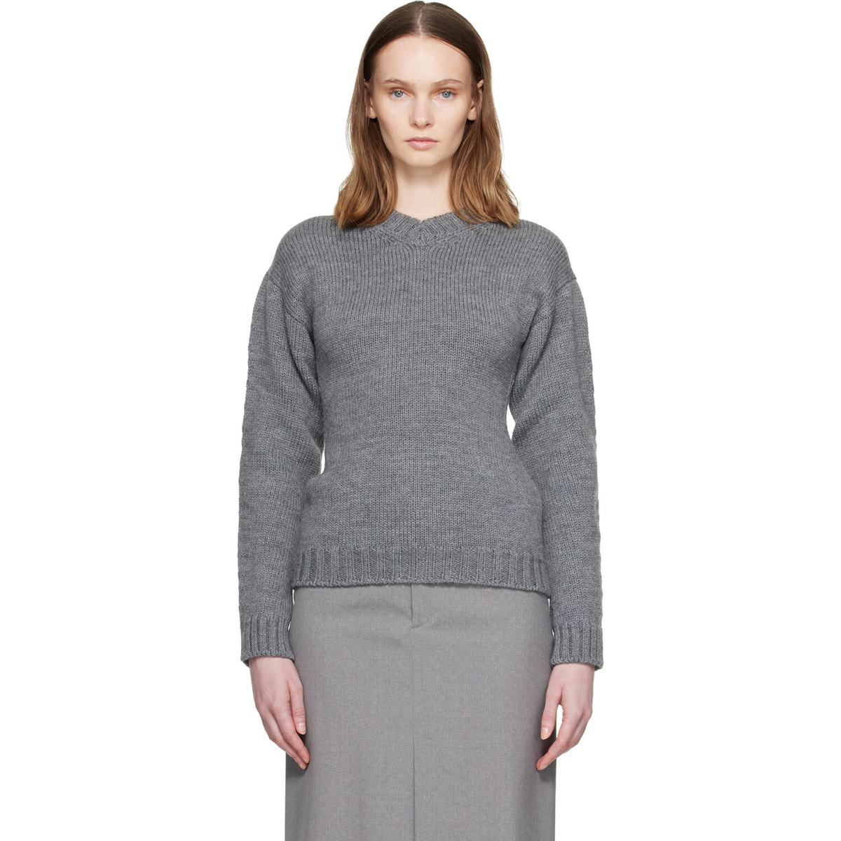 Jil Sander Gray Hourglass Wool Sweater