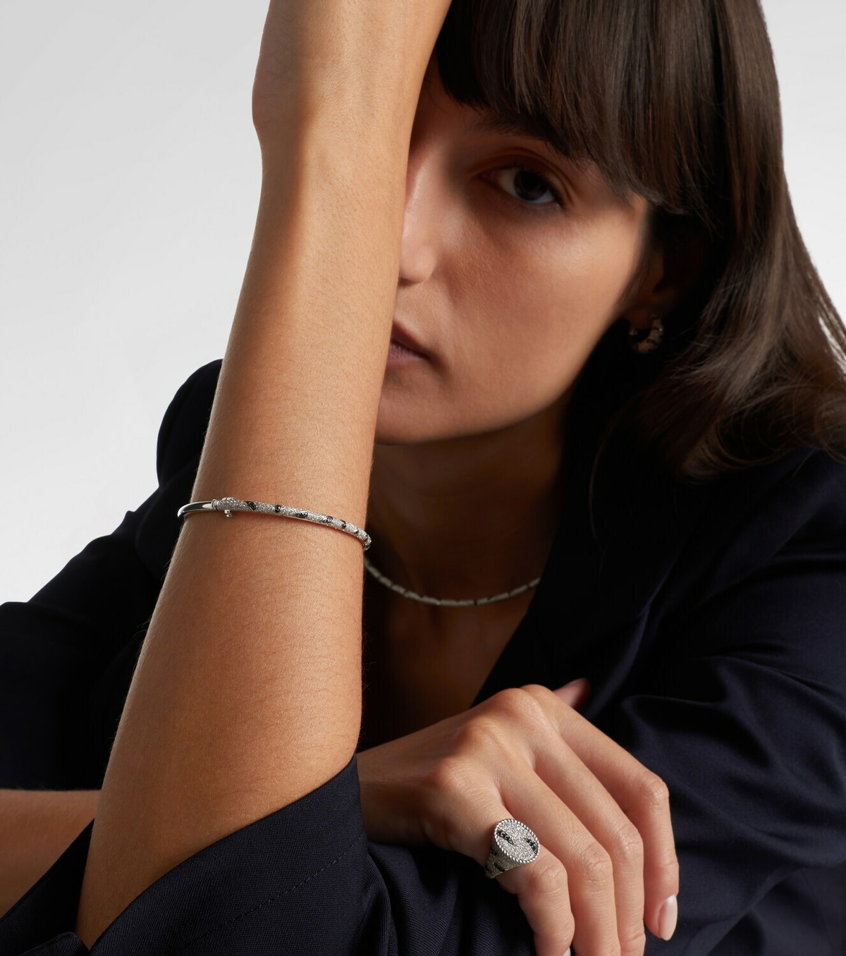 Yvonne Léon Jonc Zèbre 9kt white gold bracelet with diamonds