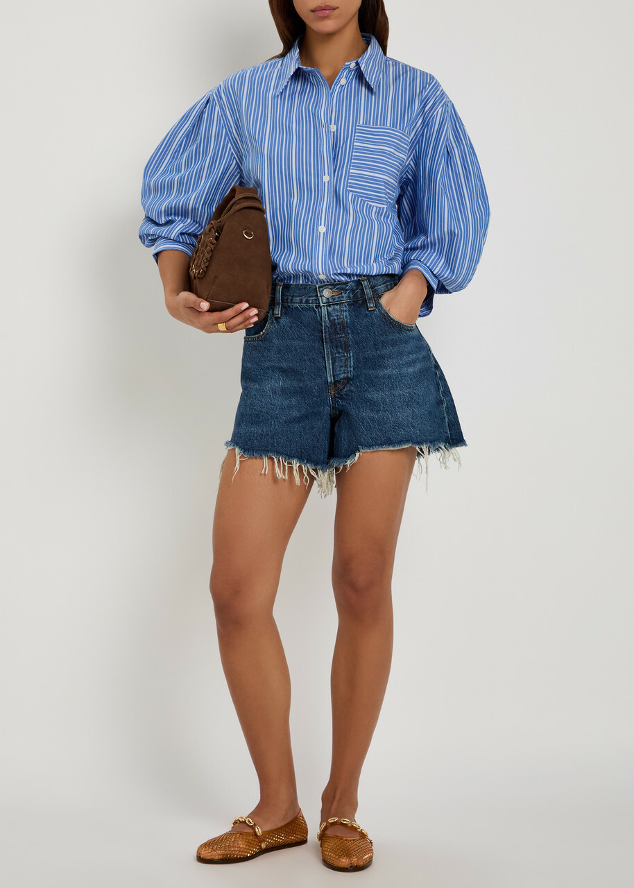 Ganni Striped Cotton-poplin Shirt Navy