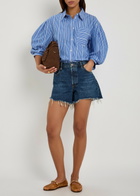 Ganni Striped Cotton-poplin Shirt Navy