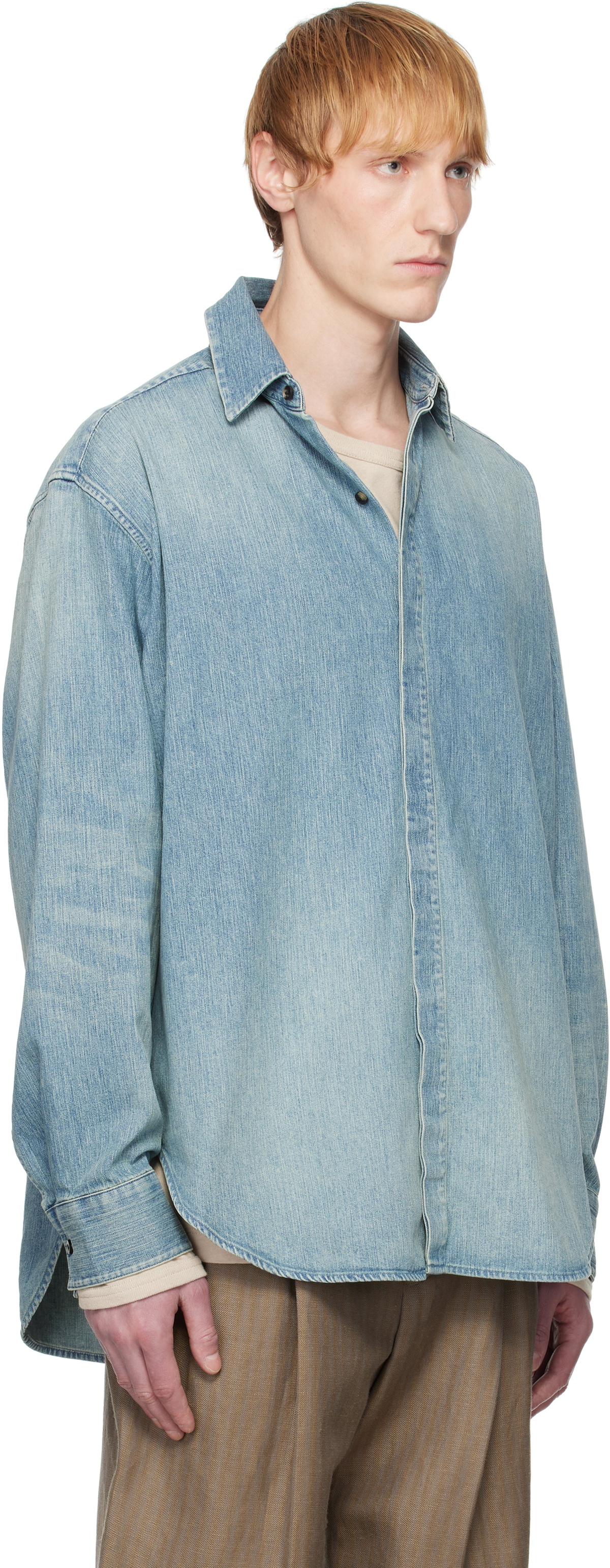 VIP【関税送料無料】希少 Fear Of God Denim Button Up Shirt Fear of God Blue Button Up Denim Shirt Fear Of God